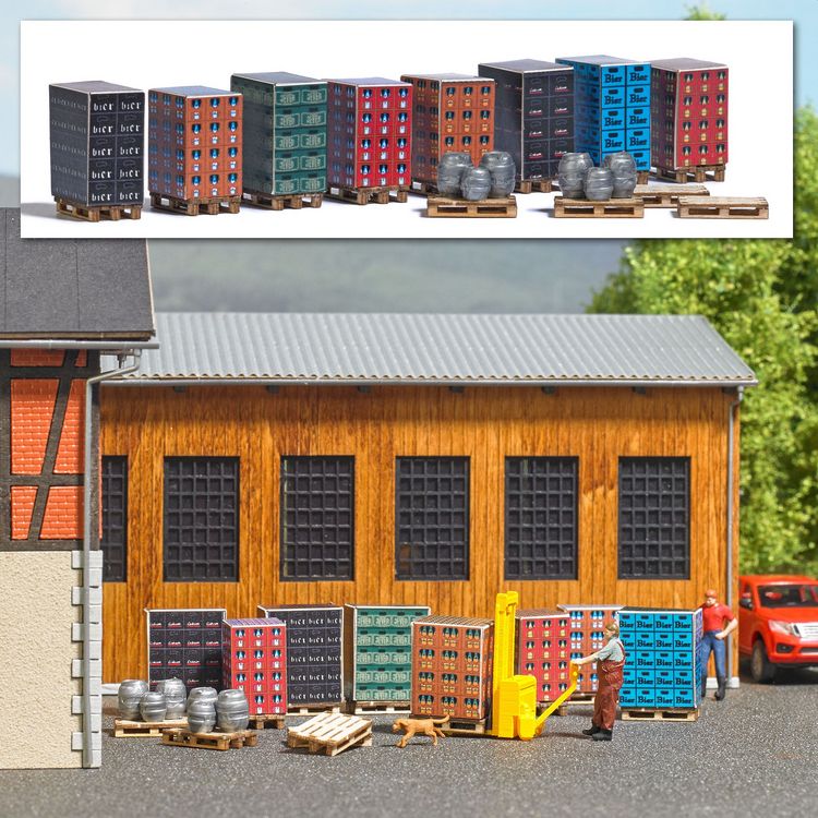 Produktbild: Busch 1814 H0 Paletten mit Getr&auml;nkekisten Bausatz