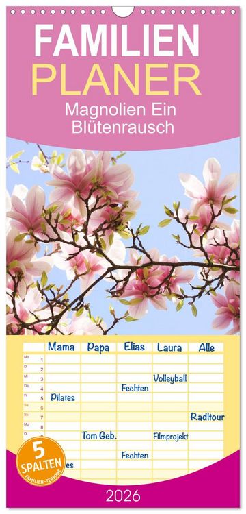 Produktbild: Familienplaner 2026 - Magnolien Ein Bl&uuml;tenrausch mit 5 Spalten (Wandkalender, 21 x 45 cm) CALVENDO