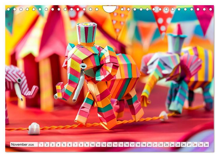 Produktbild: Bunter Origami Zirkus - Farbenfroher Zirkusspa&szlig; mit Origami-Figuren (Wandkalender 2026 DIN A4 quer), CALVENDO Monatskalender