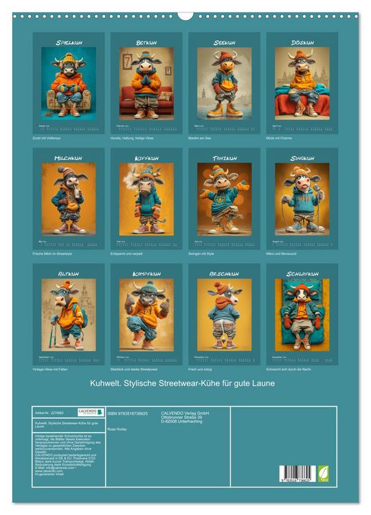 Produktbild: Kuhwelt. Stylische Streetwear-K&uuml;he f&uuml;r gute Laune (Wandkalender 2026 DIN A2 hoch), CALVENDO Monatskalender