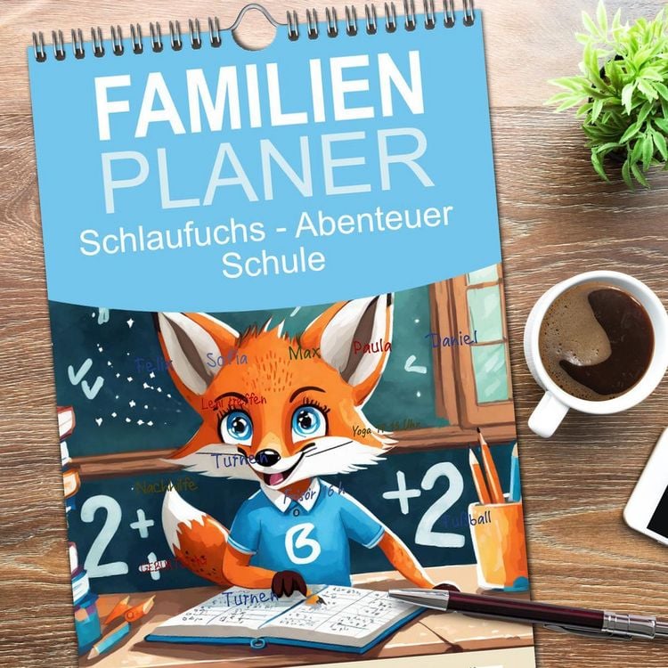Produktbild: Familienplaner 2026 - Schlaufuchs - Abenteuer Schule mit 5 Spalten (Wandkalender, 21 x 45 cm) CALVENDO