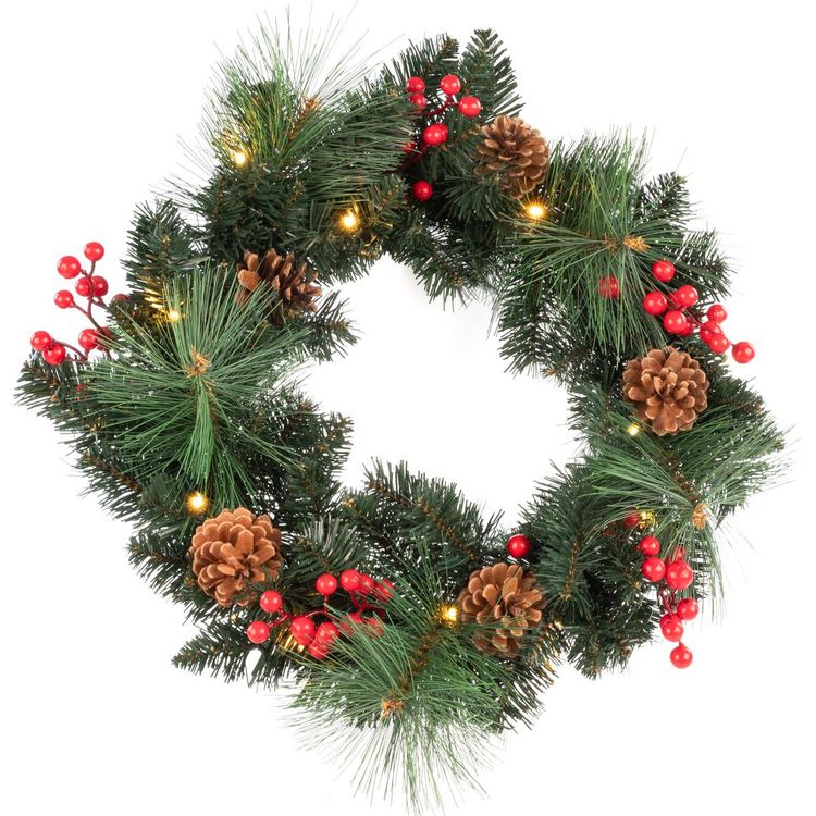 Produktbild: Idena Weihnachtskranz 15 LED 6h Timer &Oslash;50cm batteriebetrieben warmwei&szlig; f&uuml;r Innen
