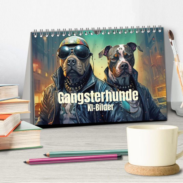 Produktbild: Gangsterhunde - KI-Bilder (Tischkalender 2026 DIN A5 quer), CALVENDO Monatskalender