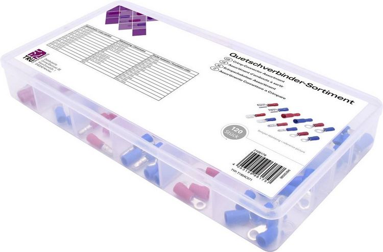 Produktbild: TRU COMPONENTS T1904C071 Quetschverbinder-Sortiment 0.50mm&sup2; 2.50mm&sup2; Rot, Blau 120 Teile