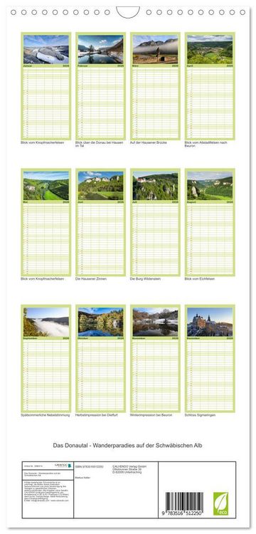 Produktbild: Familienplaner 2026 - Das Donautal - Wanderparadies auf der Schw&auml;bischen Alb mit 5 Spalten (Wandkalender, 21 x 45 cm) CALVENDO