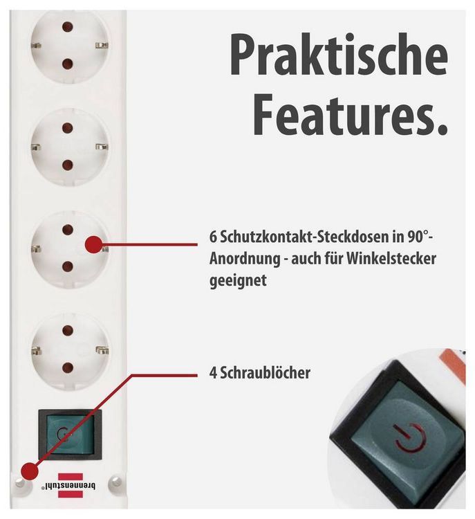 Produktbild: Brennenstuhl 1150650326 Steckdosenleiste mit Schalter Wei&szlig; Schutzkontakt 1 St.