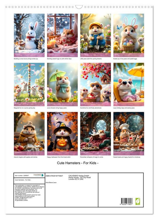 Produktbild: Cute Hamsters - For Kids - (Wall Calendar 2027 DIN A2 portrait), CALVENDO 12 Month Wall Calendar