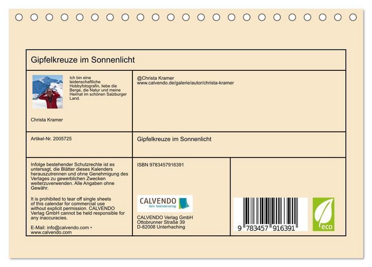 Produktbild: Gipfelkreuze im Sonnenlicht (Tischkalender 2026 DIN A5 quer), CALVENDO Monatskalender