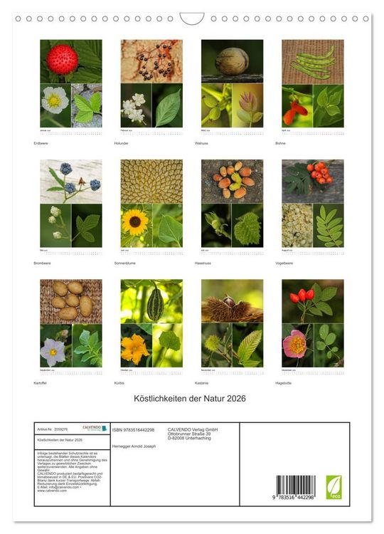 Produktbild: K&ouml;stlichkeiten der Natur 2026 (Wandkalender 2026 DIN A3 hoch), CALVENDO Monatskalender