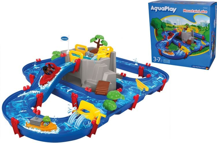 Produktbild: AquaPlay - Wasserbahn Set Bergsee - 42-teiliges Spieleset mit Bergsee, Wasserfall und geheimer H&ouml;hle, Wasserspielspa&szlig; inkl. 3 Tierfiguren, 2 Booten, ab 3 Jahren