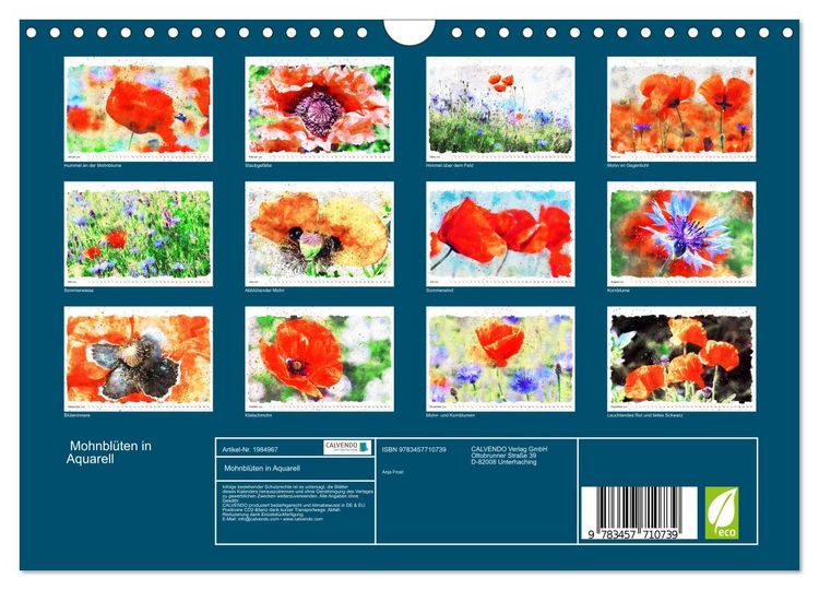 Produktbild: Mohnbl&uuml;ten in Aquarell (Wandkalender 2026 DIN A4 quer), CALVENDO Monatskalender