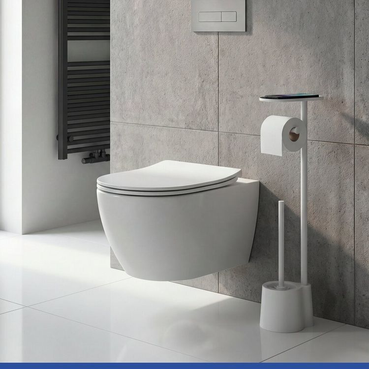 Produktbild: Stand WC-Garnitur Mod. Albella Wei&szlig;, mit praktischer Ablagefl&auml;che