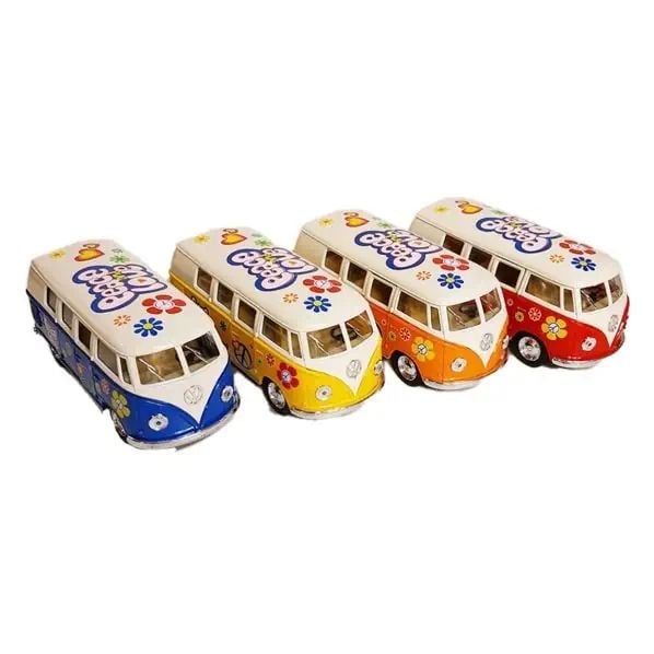 Produktbild: Die Cast VW Bus Classic T1 Flowerpower 1:32 Pull Back 4fach sortiert