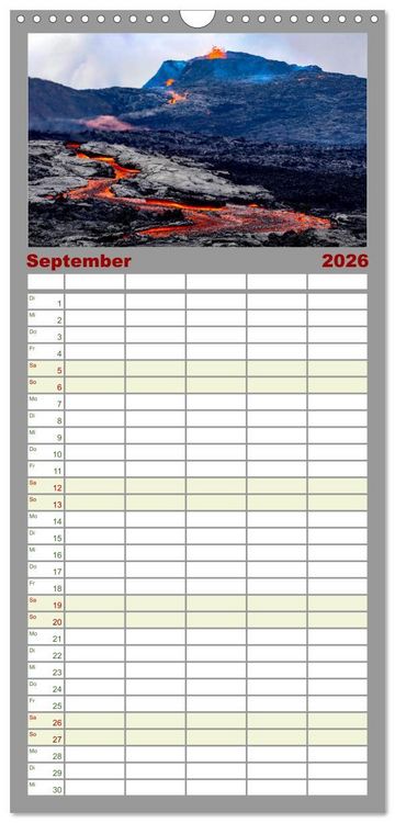 Produktbild: Familienplaner 2026 - Vulkane - Beeindruckende Feuerberge mit 5 Spalten (Wandkalender, 21 x 45 cm) CALVENDO