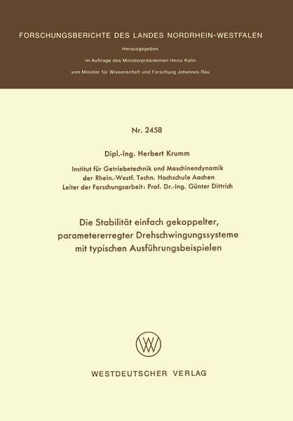 Produktbild: Die Stabilit&auml;t einfach gekoppelter, parametererregter Drehschwingungssysteme mit typischen Ausf&uuml;hrungsbeispielen
