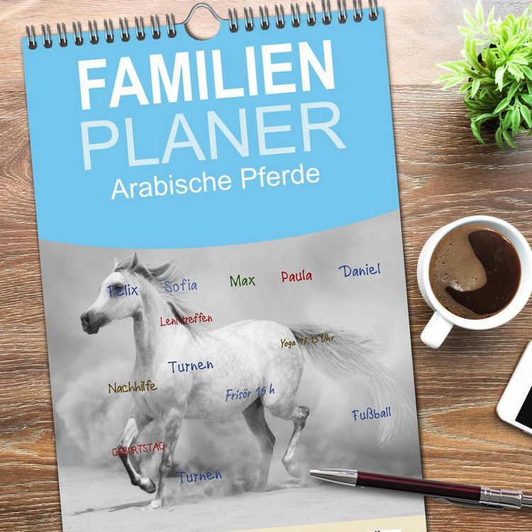 Produktbild: Familienplaner 2026 - Arabische Pferde mit 5 Spalten (Wandkalender, 21 x 45 cm) CALVENDO