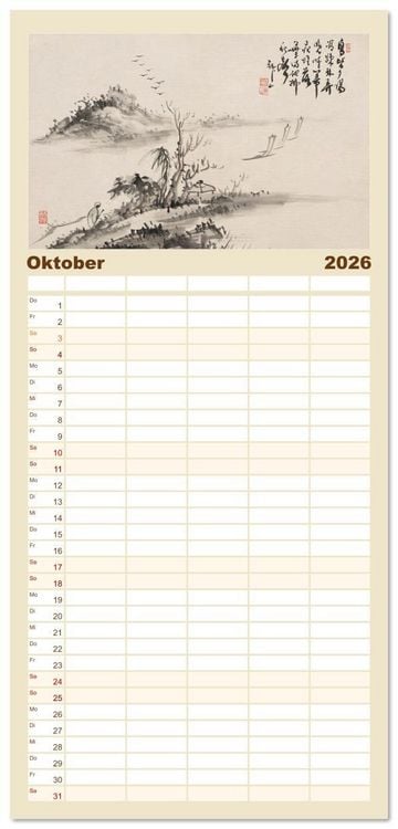 Produktbild: Familienplaner 2026 - Yoshitsugu Haizan mit 5 Spalten (Wandkalender, 21 x 45 cm) CALVENDO
