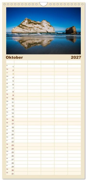 Produktbild: Familienplaner 2027 - Neuseeland - Landschaftstr&auml;ume mit 5 Spalten (Wandkalender, 21 x 45 cm) CALVENDO