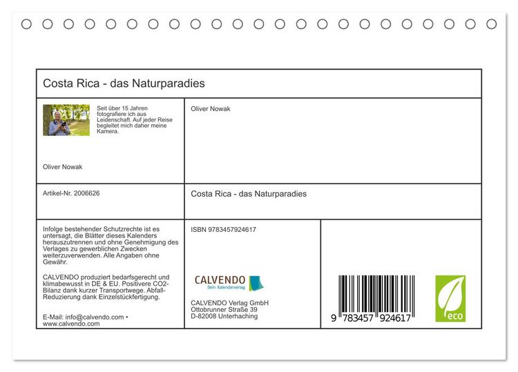 Produktbild: Costa Rica - das Naturparadies (Tischkalender 2026 DIN A5 quer), CALVENDO Monatskalender