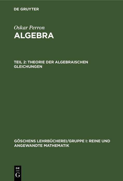 Produktbild: Theorie der algebraischen Gleichungen