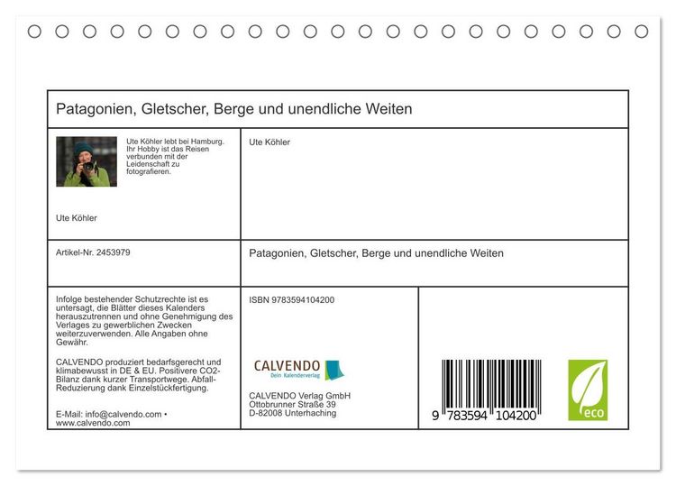 Produktbild: Patagonien, Gletscher, Berge und unendliche Weiten (Tischkalender 2027 DIN A5 quer), CALVENDO Monatskalender