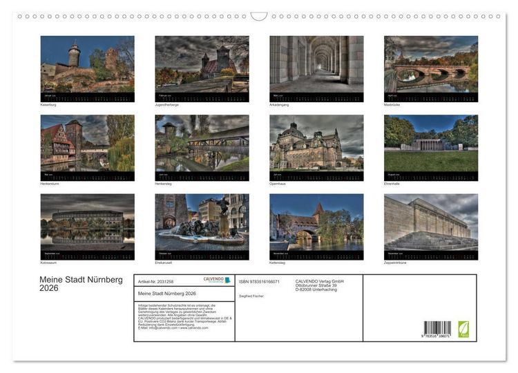 Produktbild: Meine Stadt N&uuml;rnberg 2026 (Wandkalender 2026 DIN A2 quer), CALVENDO Monatskalender