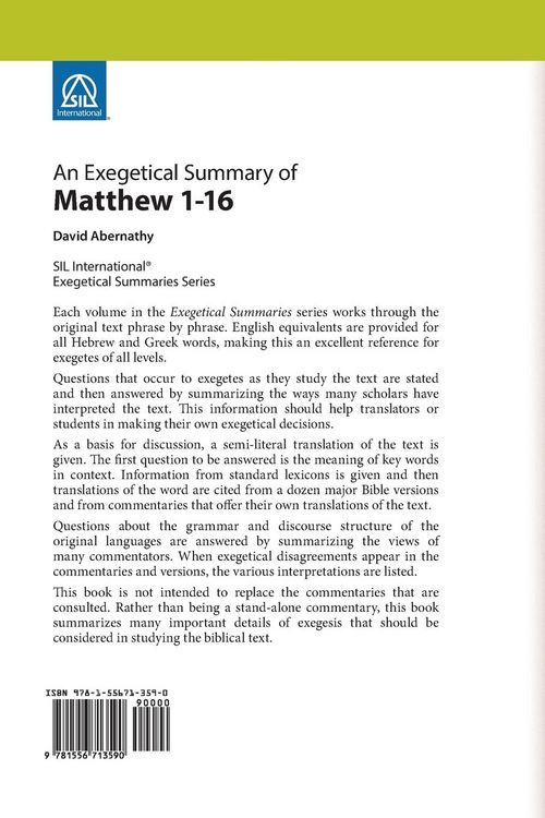Produktbild: An Exegetical Summary of Matthew 1-16