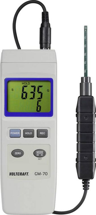 Produktbild: VOLTCRAFT GM-70 Magnetfeld Analyseger&auml;t bis 3 Tesla, AC / DC, max 60 Hz, Aufl&ouml;sung 0.1 mT, &plusmn;5%