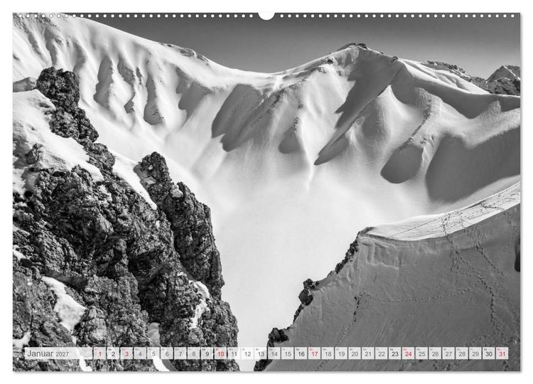 Produktbild: Bergpixels Schwarz-Wei&szlig;e Gebirgstr&auml;ume (hochwertiger Premium Wandkalender 2027 DIN A2 quer), Kunstdruck in Hochglanz