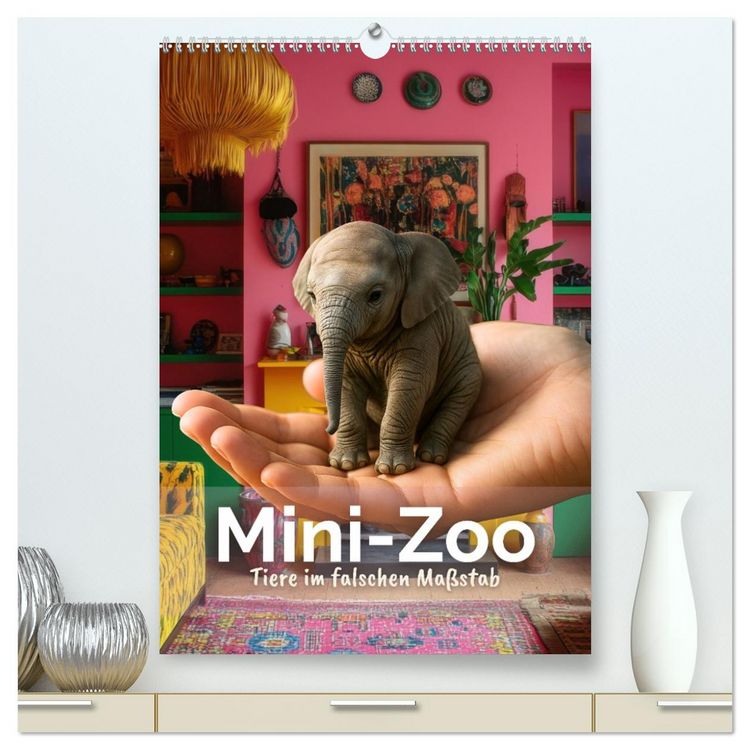 Produktbild: Mini-Zoo &ndash; Tiere im falschen Ma&szlig;stab (hochwertiger Premium Wandkalender 2026 DIN A2 hoch), Kunstdruck in Hochglanz