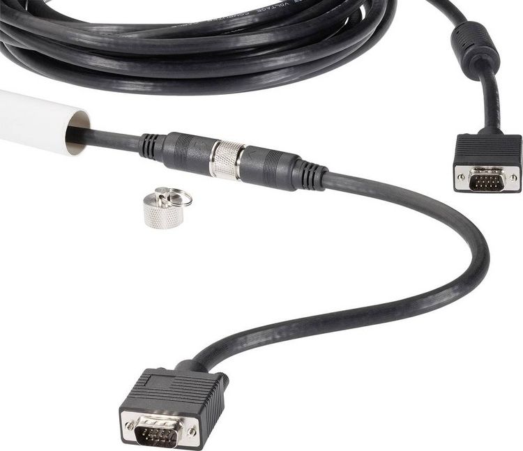 Produktbild: Renkforce VGA Anschlusskabel VGA 15pol. Stecker, VGA 15pol. Stecker 10.00 m Schwarz RF-4537804 f&uuml;r Leerrohr-Montage, mit Ferritkern VGA-Kabel
