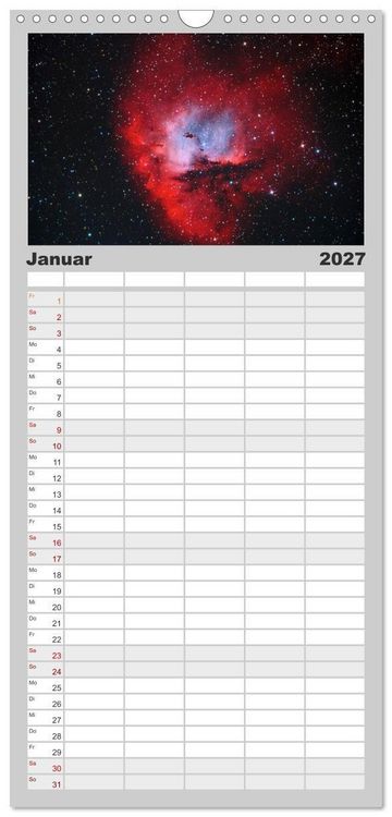 Produktbild: Familienplaner 2027 - Farbiges Weltall mit 5 Spalten (Wandkalender, 21 x 45 cm) CALVENDO