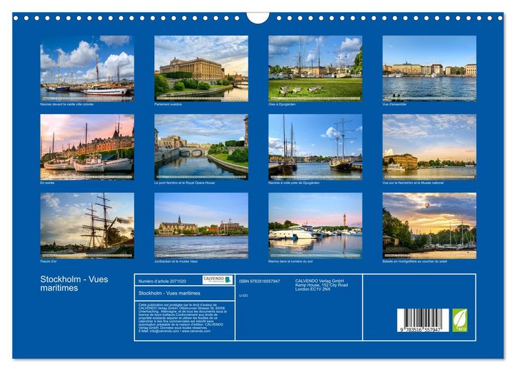 Produktbild: Stockholm - Vues maritimes (Calendrier mural 2026 DIN A3 vertical), CALVENDO calendrier mensuel