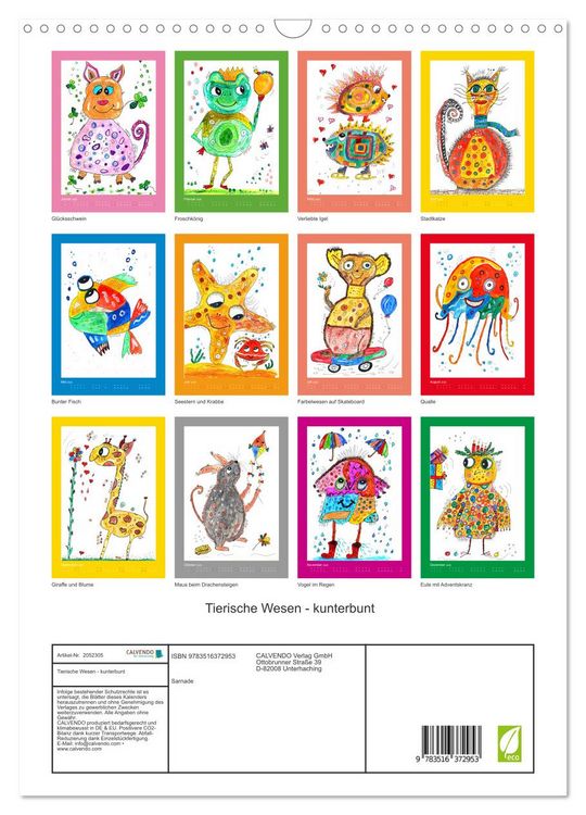 Produktbild: Tierische Wesen - kunterbunt (Wandkalender 2026 DIN A3 hoch), CALVENDO Monatskalender