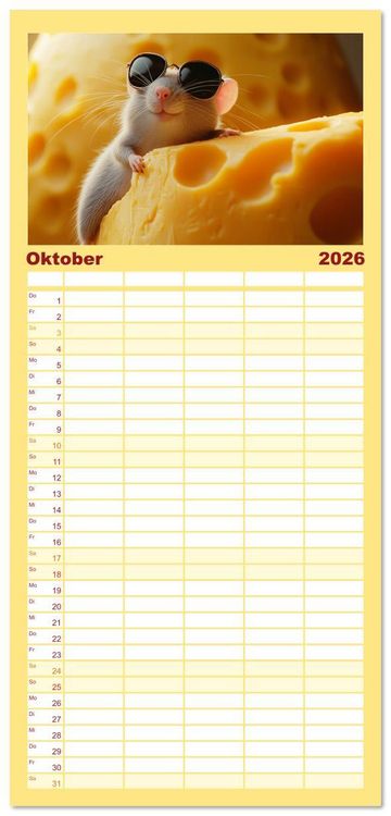 Produktbild: Familienplaner 2026 - M&auml;use w&uuml;rden K&auml;se kaufen mit 5 Spalten (Wandkalender, 21 x 45 cm) CALVENDO