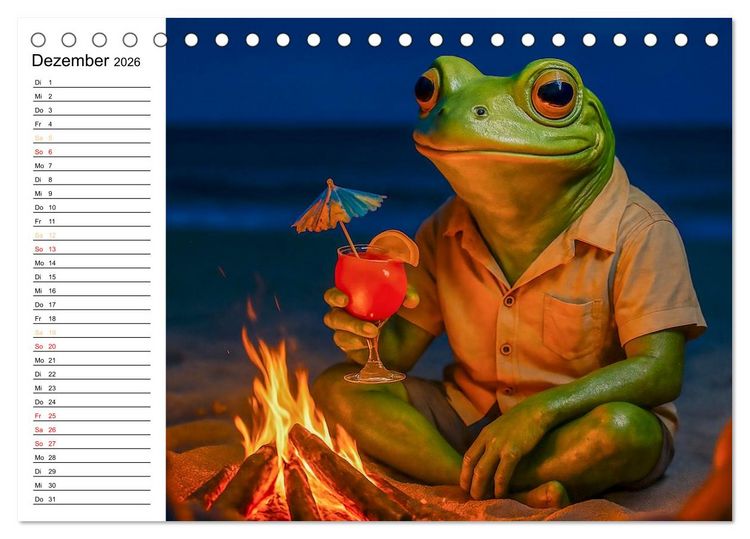 Produktbild: Frosch am Strand - Sommer, Sonne, gr&uuml;ne Haut (Tischkalender 2026 DIN A5 quer), CALVENDO Monatskalender