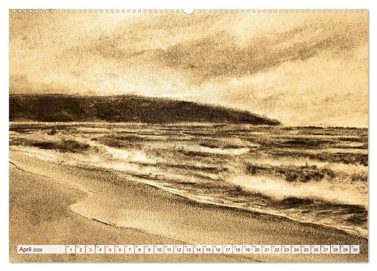 Produktbild: Pausen f&uuml;r deine Seele - Seelenlandschaften in Sepia - Ein Jahr der Ruhe mit Kohlezeichnungen (Wandkalender 2026 DIN A2 quer), CALVENDO Monatskalender