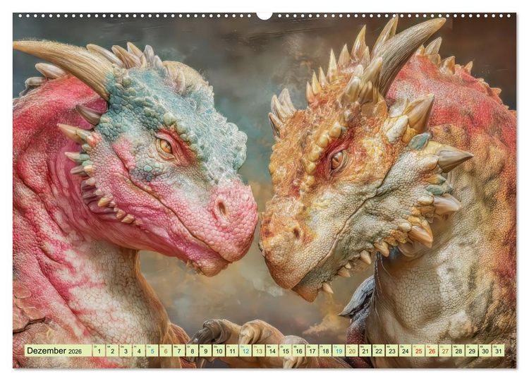 Produktbild: Ewige Drachenliebe - Eine zeitlose Faszination (hochwertiger Premium Wandkalender 2026 DIN A2 quer), Kunstdruck in Hochglanz