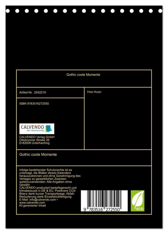 Produktbild: Gothic coole Momente (Tischkalender 2026 DIN A5 hoch), CALVENDO Monatskalender