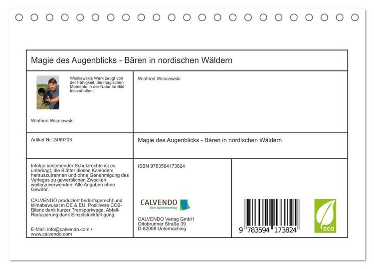 Produktbild: Magie des Augenblicks - B&auml;ren in nordischen W&auml;ldern (Tischkalender 2027 DIN A5 quer), CALVENDO Monatskalender