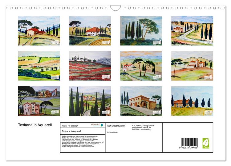 Produktbild: Toskana in Aquarell (Wandkalender 2026 DIN A3 quer), CALVENDO Monatskalender