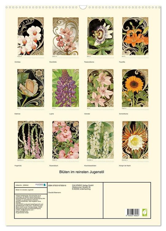 Produktbild: Bl&uuml;ten im reinsten Jugenstil (Wandkalender 2027 DIN A2 hoch), CALVENDO Monatskalender