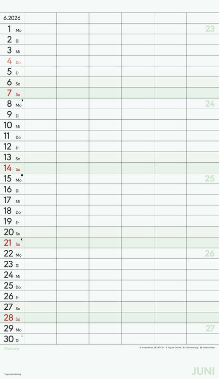 Produktbild: Superplaner XL 2026 6 Spalten - Familien-Timer 26x45 cm - Offset-Papier - mit Ferienterminen - Wand-Planer - Familienkalender - Alpha Edition