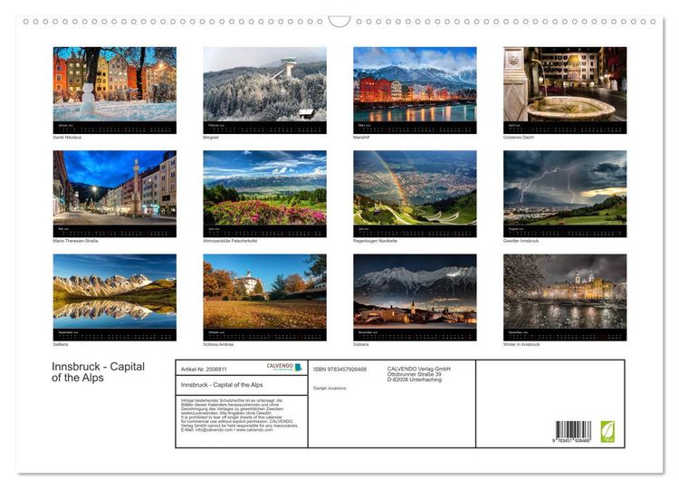 Produktbild: Innsbruck - Capital of the Alps (Wandkalender 2026 DIN A2 quer), CALVENDO Monatskalender