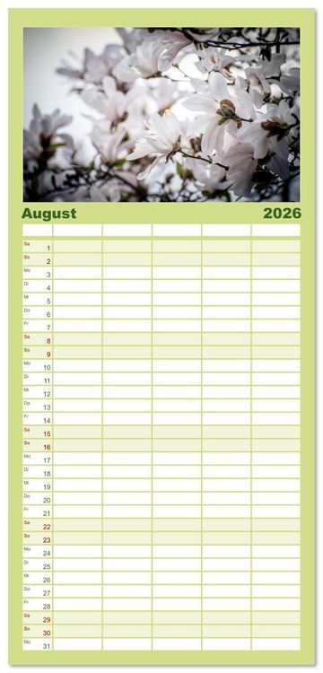 Produktbild: Familienplaner 2026 - Fr&uuml;hlingsbl&uuml;her - Farbenpracht nach dem Winter mit 5 Spalten (Wandkalender, 21 x 45 cm) CALVENDO