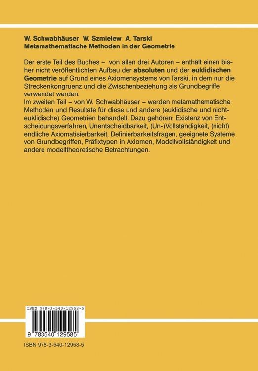 Produktbild: Metamathematische Methoden in der Geometrie
