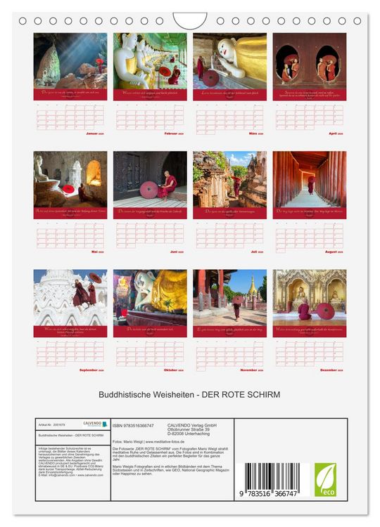 Produktbild: Buddhistische Weisheiten - DER ROTE SCHIRM (Wandkalender 2026 DIN A4 hoch), CALVENDO Monatskalender