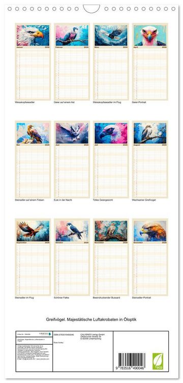 Produktbild: Familienplaner 2026 - Greifv&ouml;gel. Majest&auml;tische Luftakrobaten in &Ouml;loptik mit 5 Spalten (Wandkalender, 21 x 45 cm) CALVENDO
