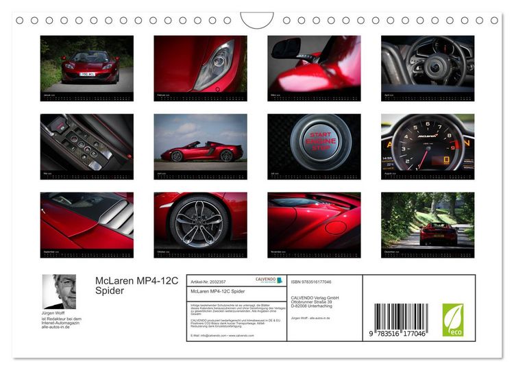 Produktbild: McLaren MP4-12C Spider (Wandkalender 2026 DIN A4 quer), CALVENDO Monatskalender