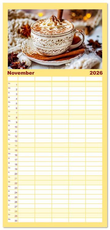 Produktbild: Familienplaner 2026 - Alles Schokolade oder was?! - Hei&szlig;e und kalte Gaumenfreuden aus Schokolade mit 5 Spalten (Wandkalender, 21 x 45 cm) CALVENDO
